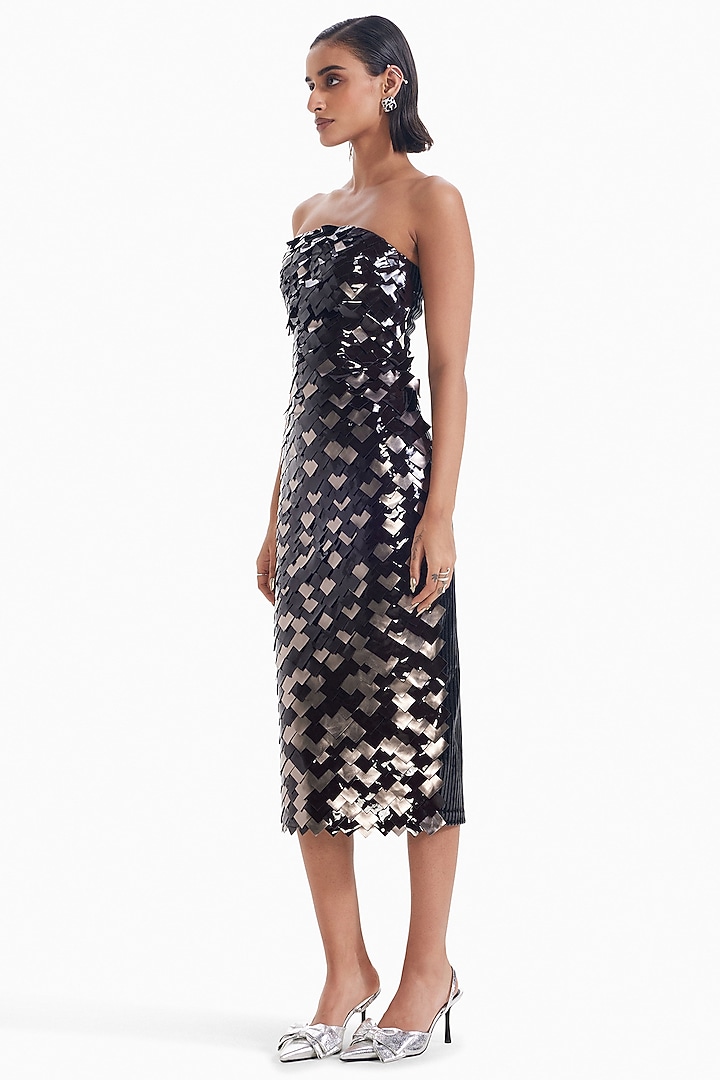 Chocolate Brown & Gunmetal Luxury Jersey Bodycon Party Wear Dress by Sameer Madan at Pernia's Pop Up Shop
