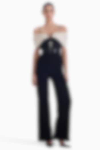 Almond Black Luxury Crepe Off-Shoulder Jumpsuit by Sameer Madan at Pernia's Pop Up Shop