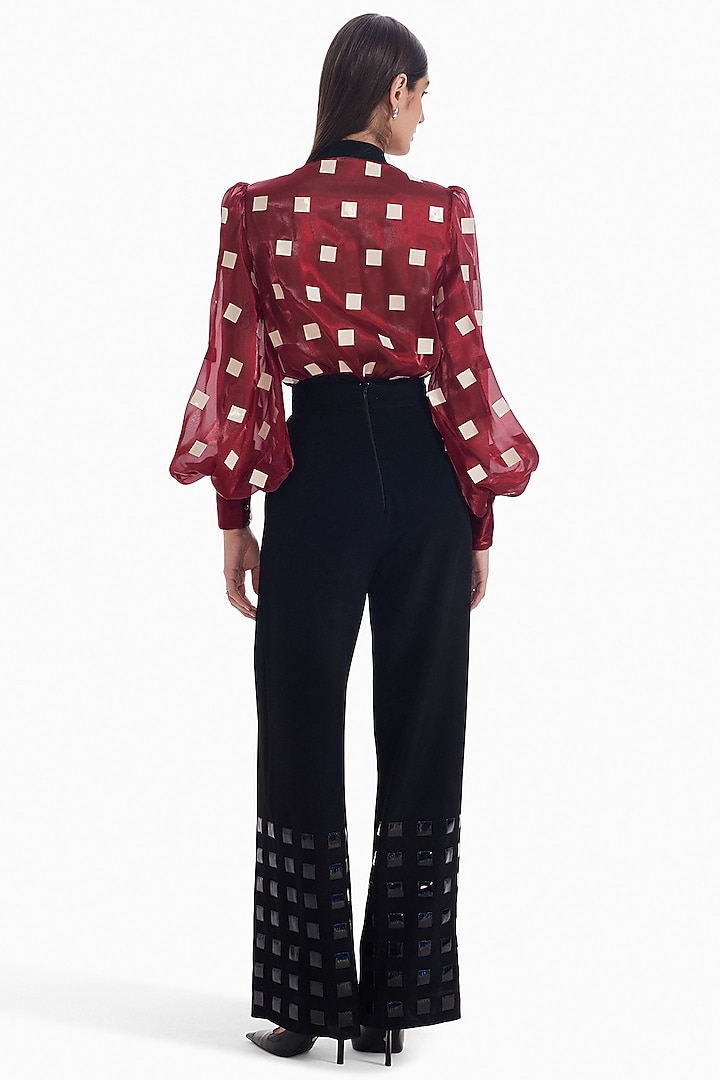 Maroon Luxury Organza Applique Bodysuit by Sameer Madan at Pernia's Pop Up Shop