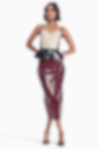 Almond & Black Faux Leather Corset by Sameer Madan at Pernia's Pop Up Shop