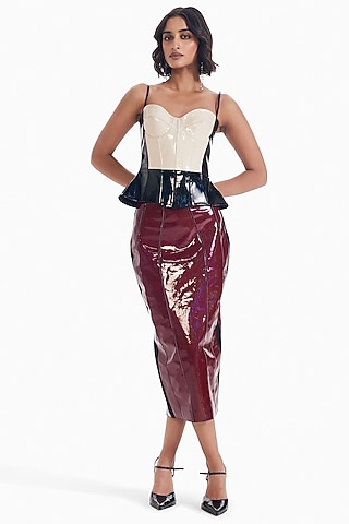 Almond & Black Faux Leather Corset by Sameer Madan