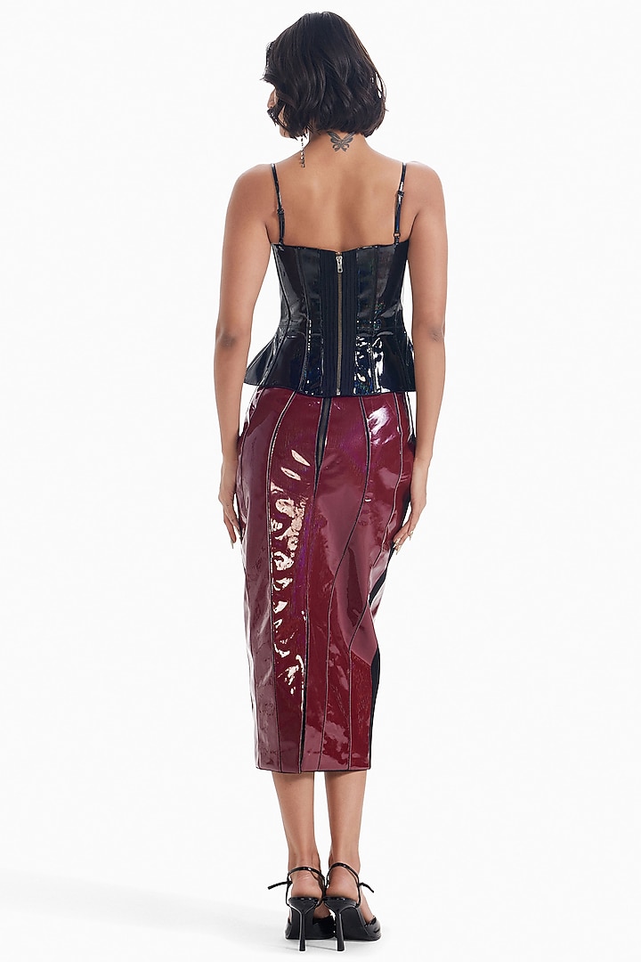 Almond & Black Faux Leather Corset by Sameer Madan at Pernia's Pop Up Shop
