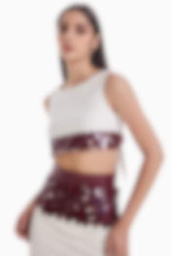 Maroon & White Luxury Jersey High-Neck Top by Sameer Madan at Pernia's Pop Up Shop