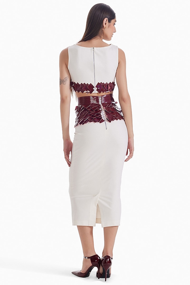 Maroon & White Luxury Jersey High-Neck Top by Sameer Madan at Pernia's Pop Up Shop