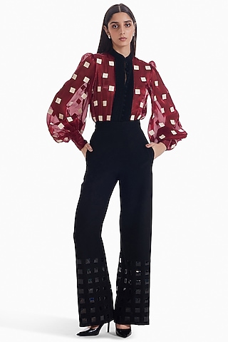 Black Luxury Twill High-Waisted Trousers by Sameer Madan
