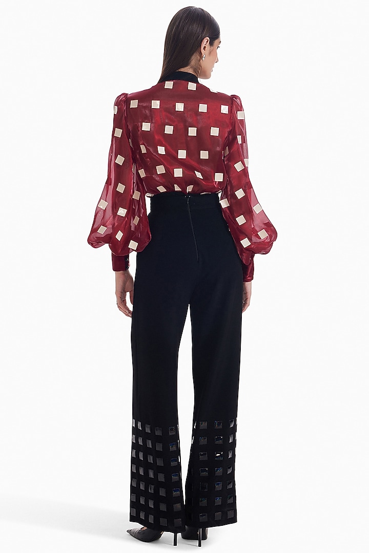Black Luxury Twill High-Waisted Trousers by Sameer Madan at Pernia's Pop Up Shop