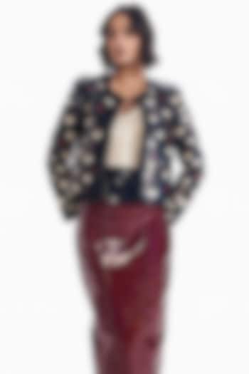 Multi-Colored Luxury Crepe Cropped Jacket by Sameer Madan at Pernia's Pop Up Shop
