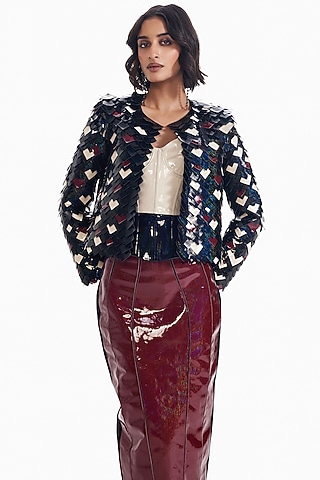 Multi-Colored Luxury Crepe Cropped Jacket by Sameer Madan