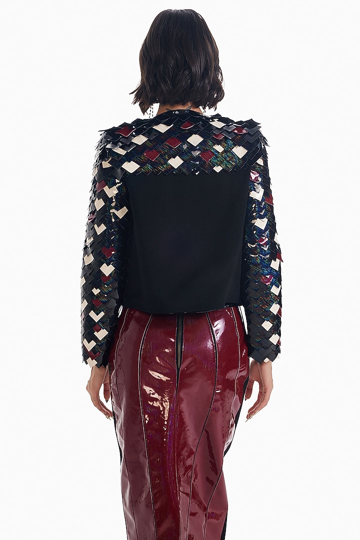 Multi-Colored Luxury Crepe Cropped Jacket by Sameer Madan at Pernia's Pop Up Shop