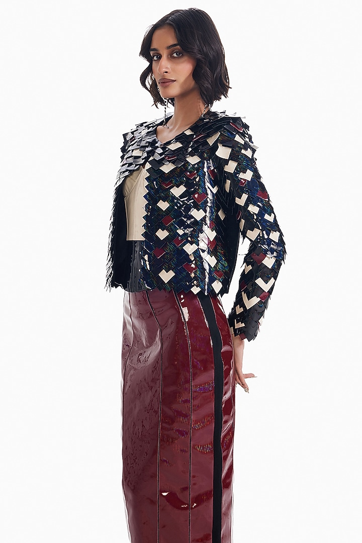 Multi-Colored Luxury Crepe Cropped Jacket by Sameer Madan at Pernia's Pop Up Shop