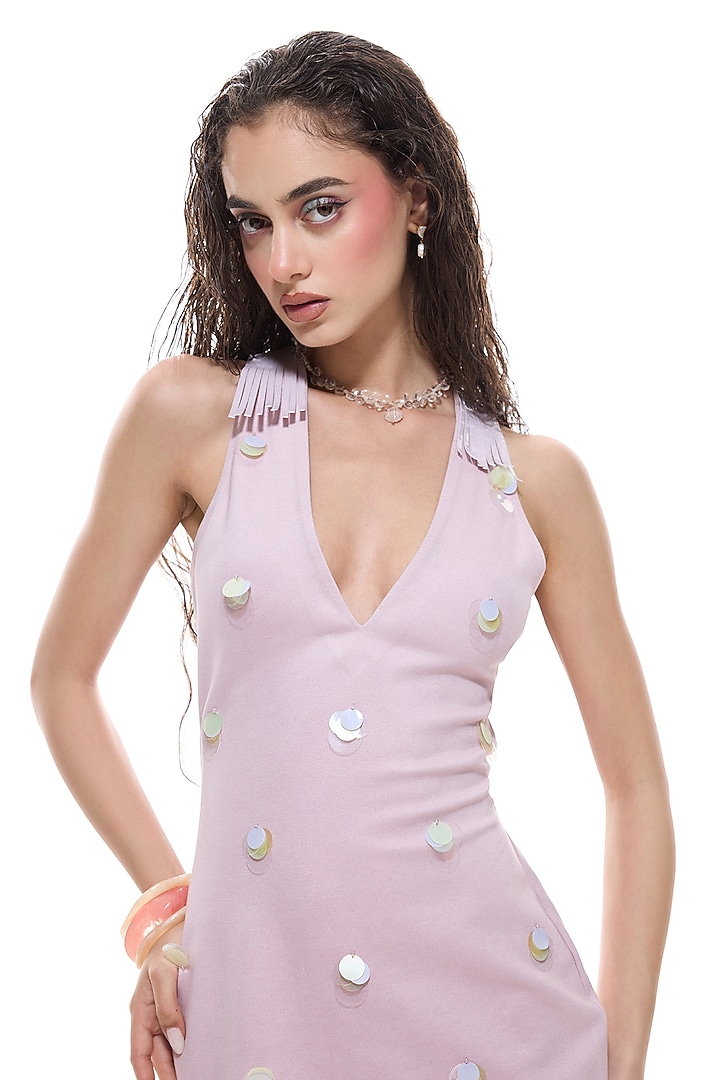Mauve Faux Leather & Jersey Bodycon Vacation Dress by Sameer Madan at Pernia's Pop Up Shop