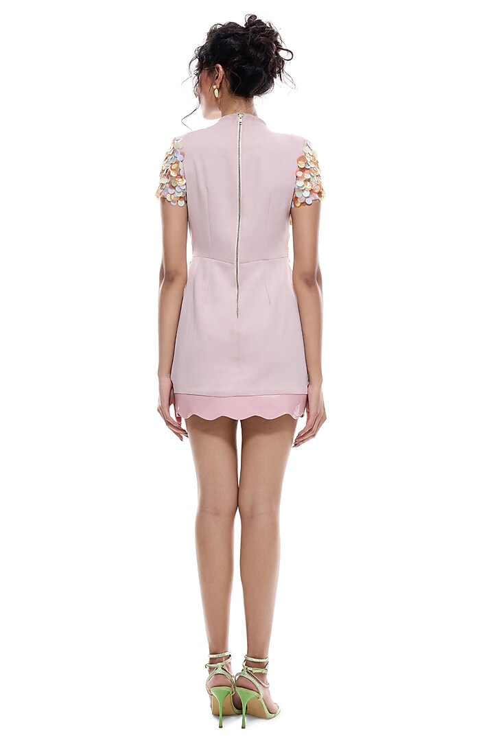 Baby Pink Crepe & Glass Organza Sequins Embroidered Cocktail Dress by Sameer Madan at Pernia's Pop Up Shop