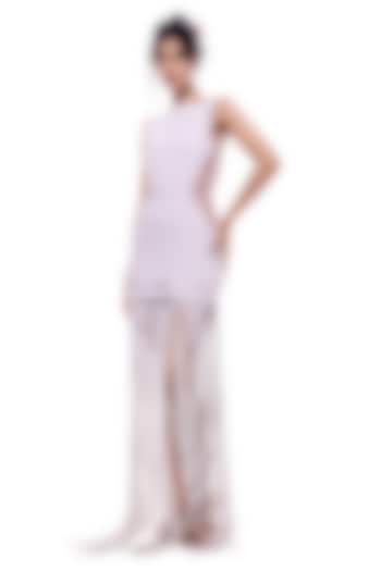 Lilac Faux Leather & Jersey Maxi Cocktail Dress by Sameer Madan at Pernia's Pop Up Shop