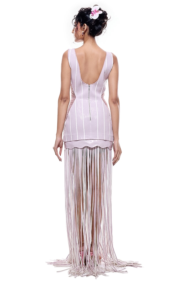 Lilac Faux Leather & Jersey Maxi Cocktail Dress by Sameer Madan at Pernia's Pop Up Shop