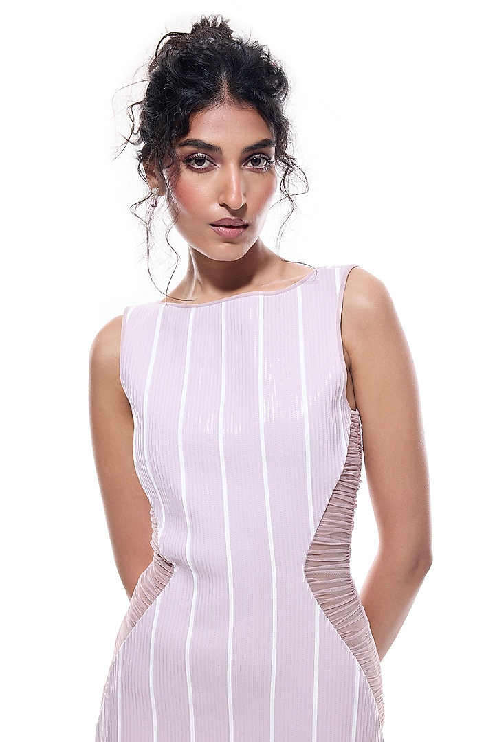 Lilac Faux Leather & Jersey Maxi Cocktail Dress by Sameer Madan at Pernia's Pop Up Shop