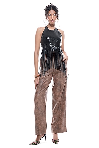 Black Faux Leather & Jersey Bodysuit by Sameer Madan