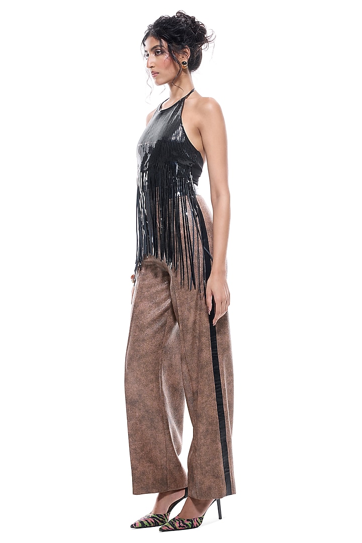 Black Faux Leather & Jersey Bodysuit by Sameer Madan at Pernia's Pop Up Shop