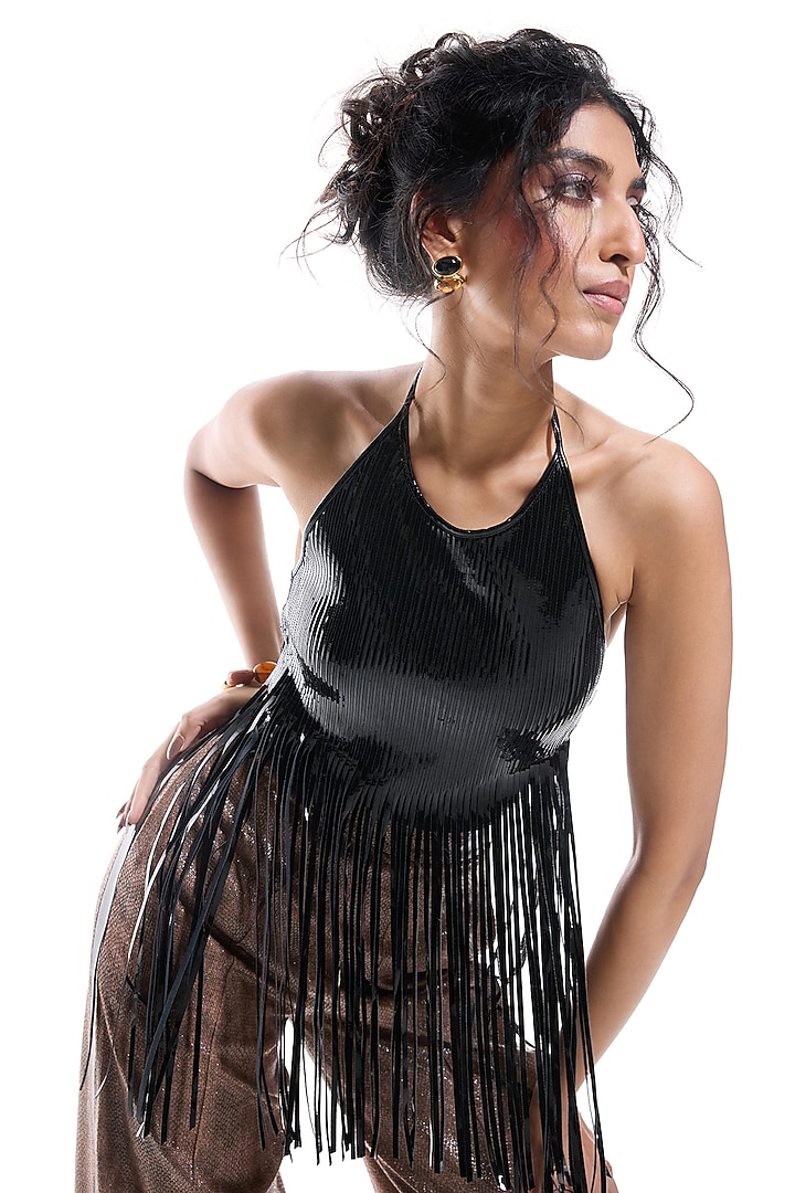 Black Faux Leather & Jersey Bodysuit by Sameer Madan at Pernia's Pop Up Shop