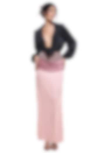 Baby Pink Satin & Faux Leather High-Waist Skirt by Sameer Madan at Pernia's Pop Up Shop