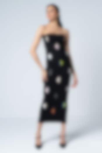 Black Jersey Faux Leather Bodycon Cocktail Dress by Sameer Madan at Pernia's Pop Up Shop