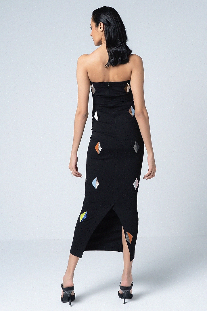 Black Jersey Faux Leather Bodycon Cocktail Dress by Sameer Madan at Pernia's Pop Up Shop