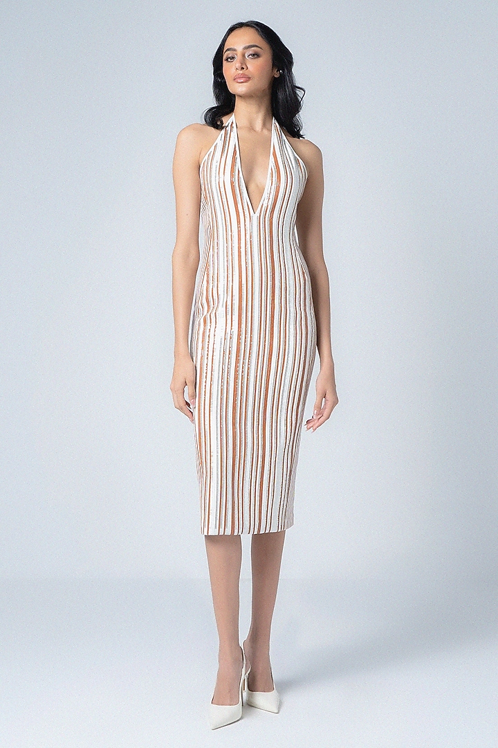 White Faux Leather & Lycra Net Bodycon Cocktail Dress by Sameer Madan at Pernia's Pop Up Shop