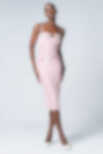 Soft Pink Faux Leather Embroidered Bodycon Cocktail Dress by Sameer Madan at Pernia's Pop Up Shop