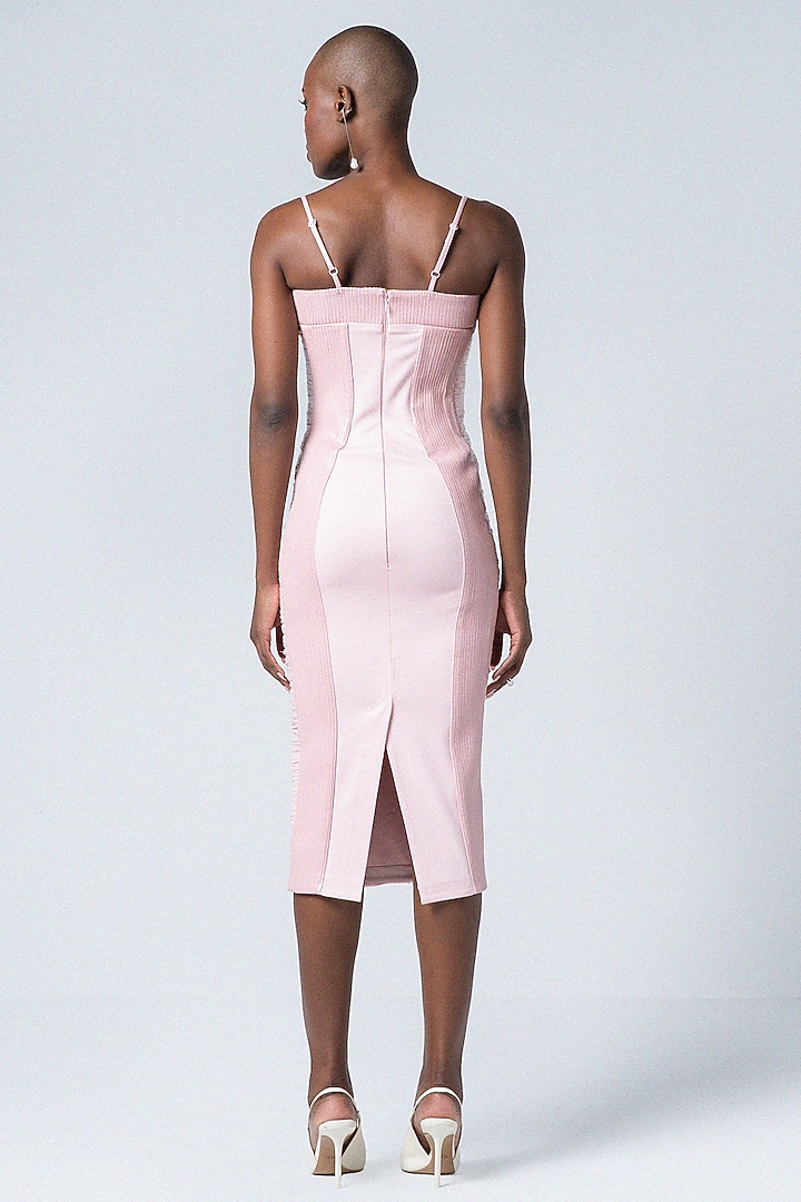 Soft Pink Faux Leather Embroidered Bodycon Cocktail Dress by Sameer Madan at Pernia's Pop Up Shop