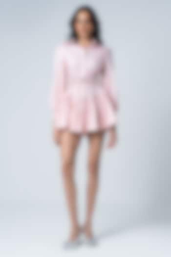 Pink Cotton & Faux Leather Mini Cocktail Dress by Sameer Madan at Pernia's Pop Up Shop