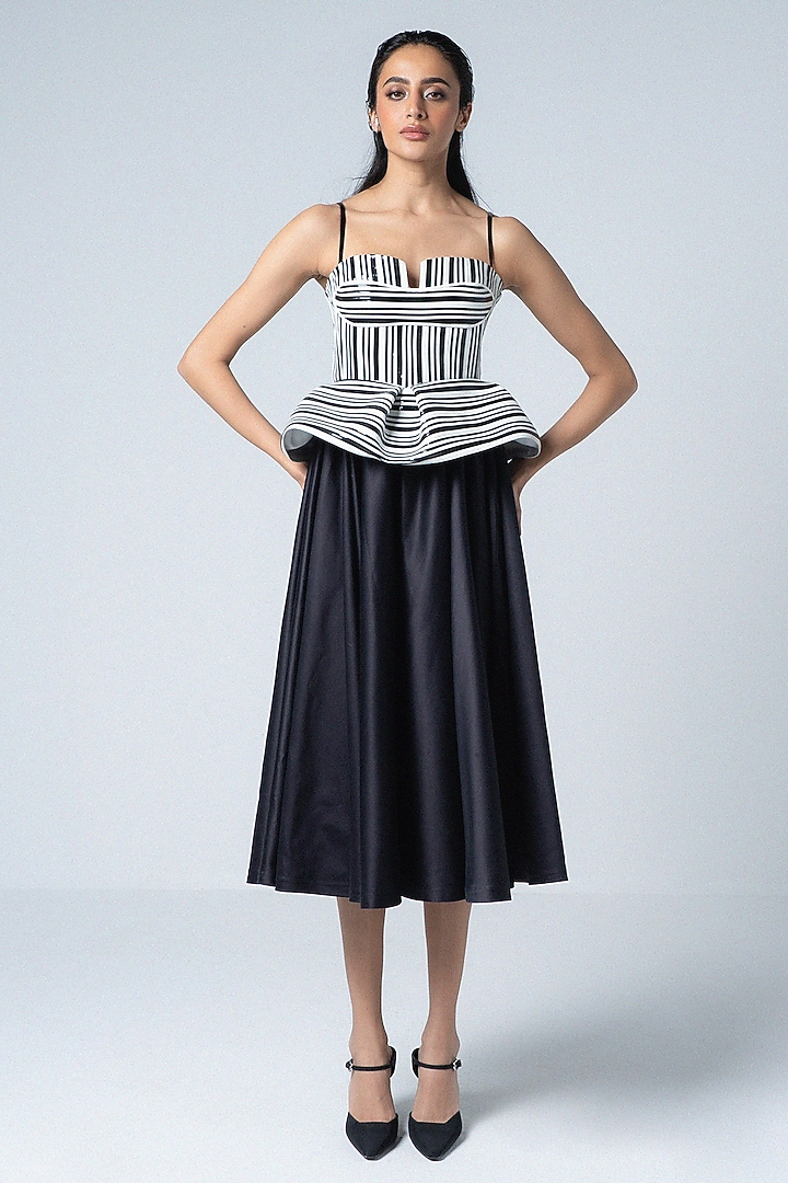 White & Black Faux Leather Cocktail Dress by Sameer Madan at Pernia's Pop Up Shop