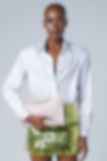 Grape-Colored & Neon Green Faux Leather Sequins Embroidered Mini Skirt by Sameer Madan at Pernia's Pop Up Shop