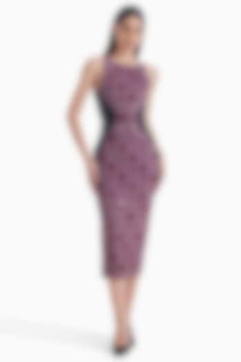 Lilac & Black Jersey Holographic Applique Bodycon Cocktail Dress by Sameer Madan at Pernia's Pop Up Shop