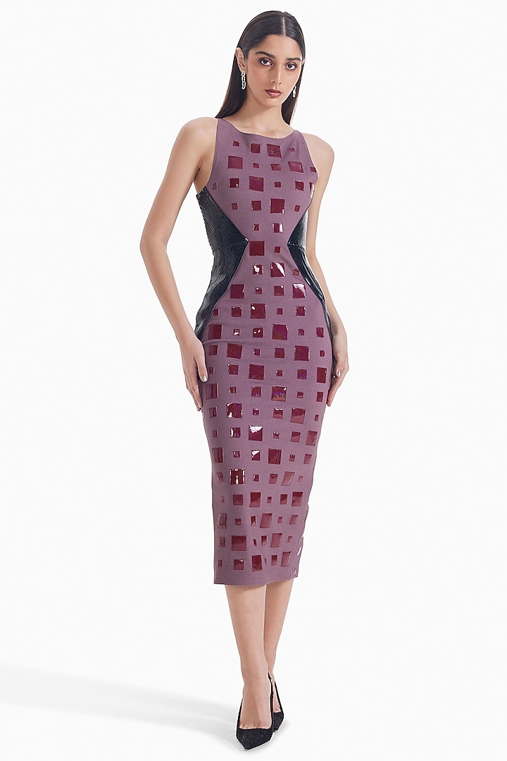 Lilac & Black Jersey Holographic Applique Bodycon Cocktail Dress by Sameer Madan at Pernia's Pop Up Shop