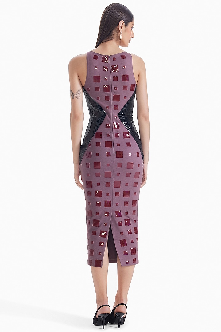 Lilac & Black Jersey Holographic Applique Bodycon Cocktail Dress by Sameer Madan at Pernia's Pop Up Shop