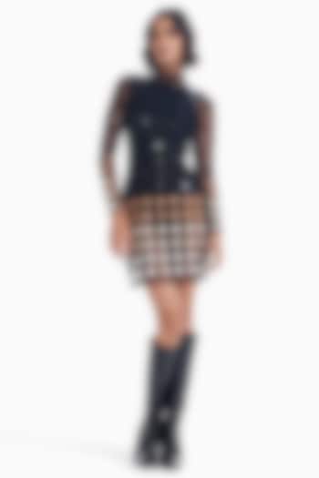 Black Jersey & Tulle Leather Applique Bodycon Vacation Dress by Sameer Madan at Pernia's Pop Up Shop