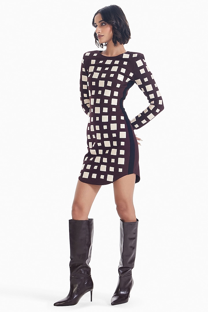 Chocolate Brown & Almond Luxury Jersey Bodycon Mini Cocktail Dress by Sameer Madan at Pernia's Pop Up Shop