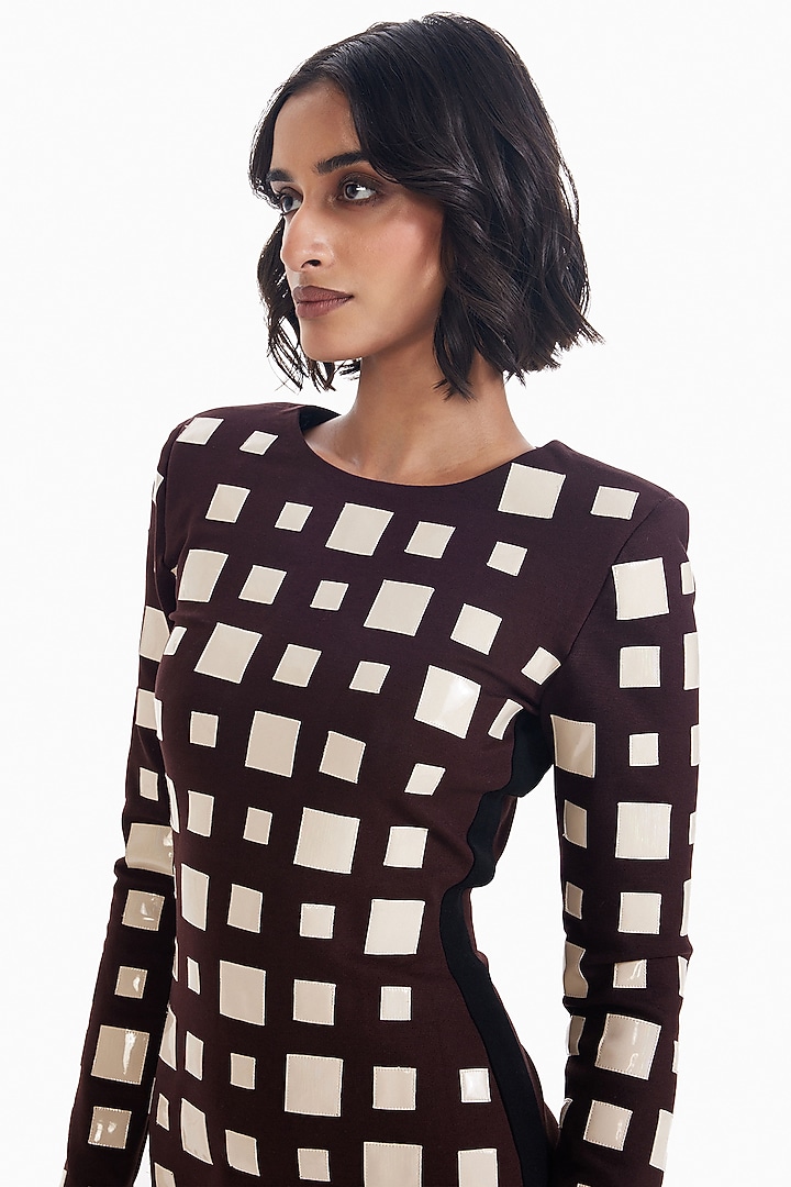 Chocolate Brown & Almond Luxury Jersey Bodycon Mini Cocktail Dress by Sameer Madan at Pernia's Pop Up Shop