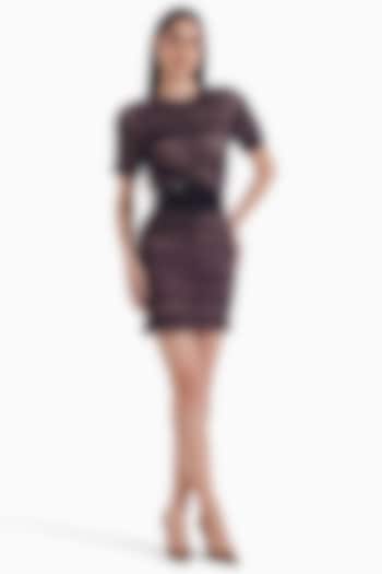 Chocolate Brown Jersey & Tulle Bodycon Mini Vacation Dress by Sameer Madan at Pernia's Pop Up Shop