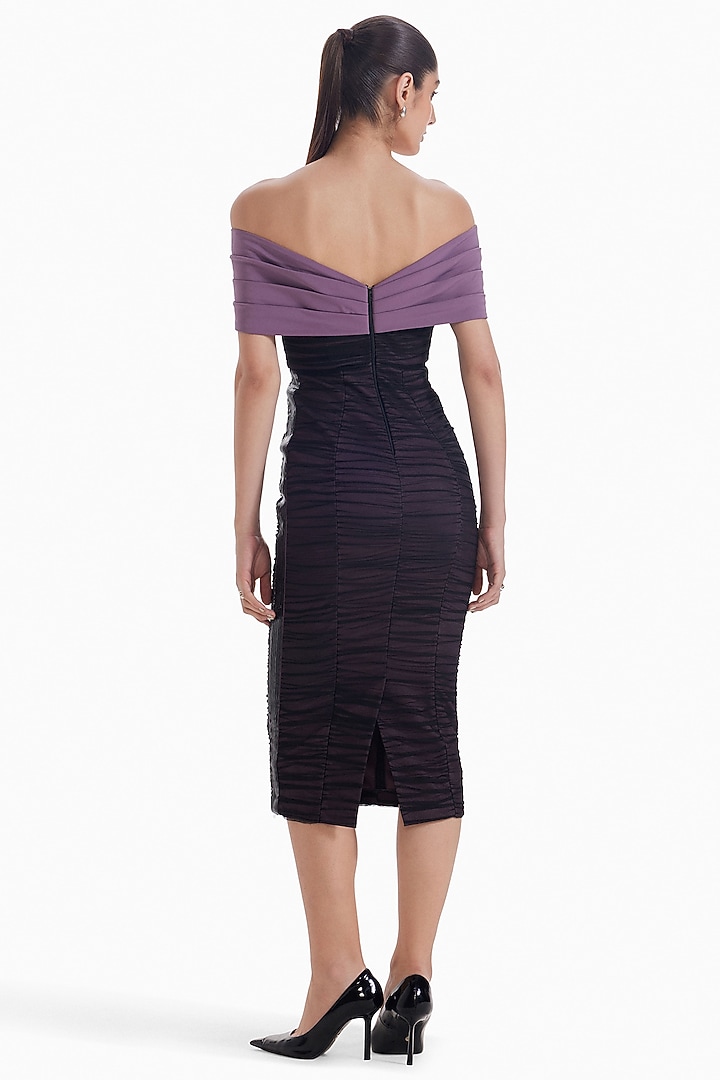 Lilac & Black Jersey & Tulle Bodycon Midi Cocktail Dress by Sameer Madan at Pernia's Pop Up Shop