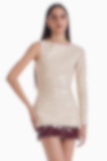 Almond & Maroon Jersey Faux Leather Embellished Bodycon Mini Cocktail Dress by Sameer Madan at Pernia's Pop Up Shop