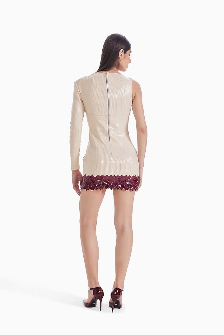 Almond & Maroon Jersey Faux Leather Embellished Bodycon Mini Cocktail Dress by Sameer Madan at Pernia's Pop Up Shop