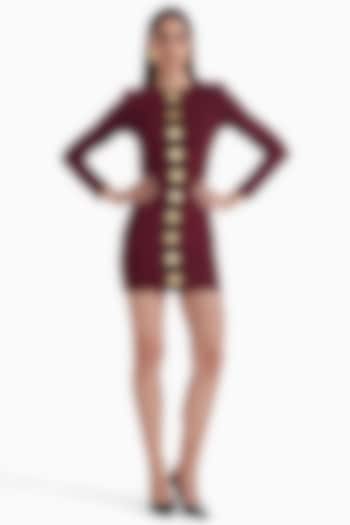 Maroon Luxury Jersey Embellishment Bodycon Mini Vacation Dress by Sameer Madan at Pernia's Pop Up Shop