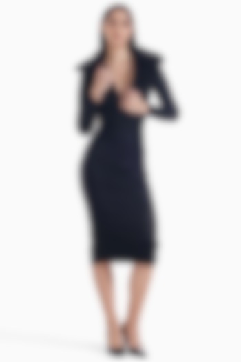 Black Luxury Embellished Fabric & Faux Fur Bodycon Vacation Dress by Sameer Madan at Pernia's Pop Up Shop