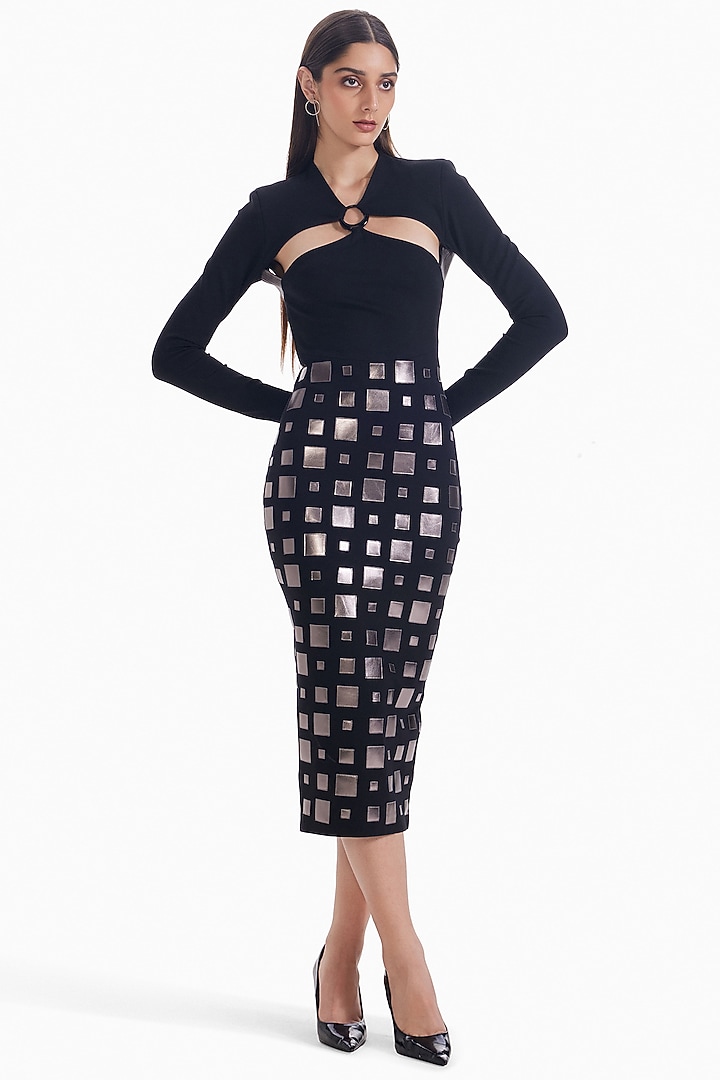 Black Gunmetal Luxury Jersey Bodycon Mini Cocktail Dress by Sameer Madan at Pernia's Pop Up Shop