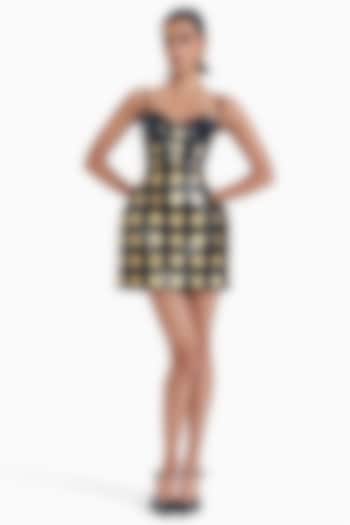 Black & Gold Faux Leather Applique Mini Cocktail Dress by Sameer Madan at Pernia's Pop Up Shop