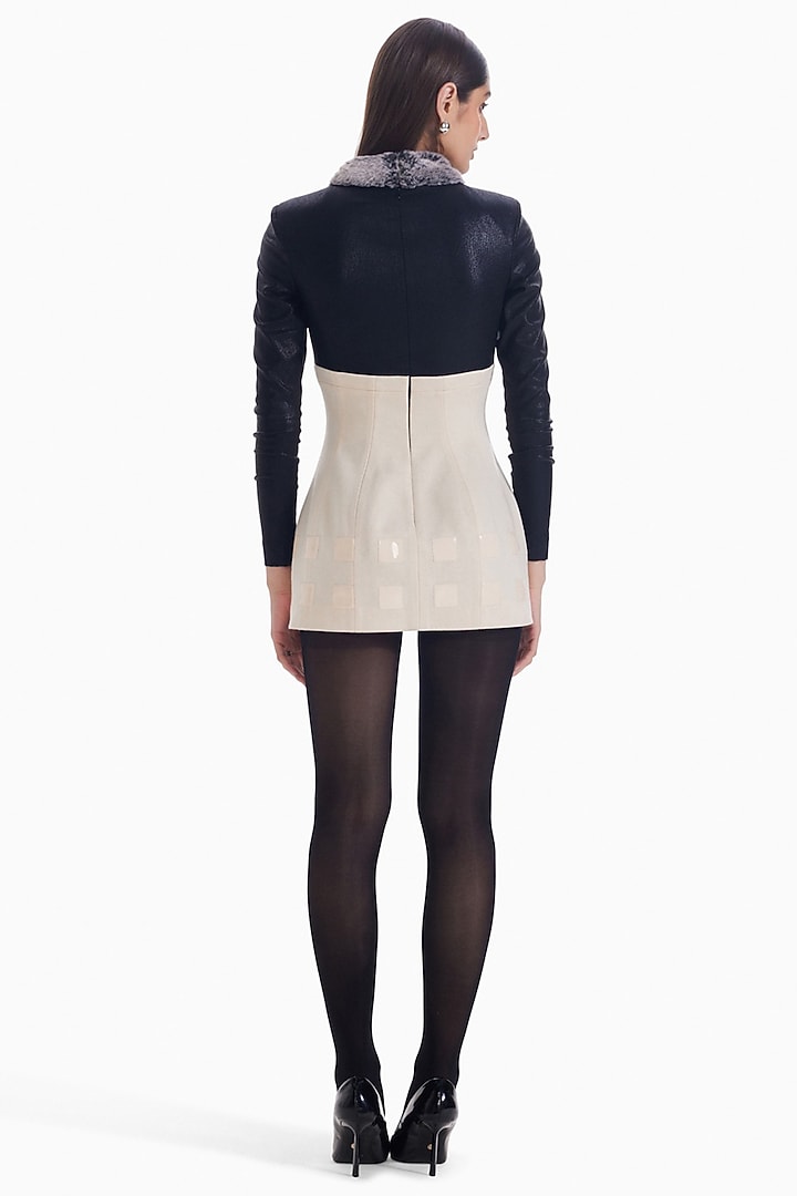 Black & Almond Luxury Felt & Faux Fur Mini Cocktail Dress by Sameer Madan at Pernia's Pop Up Shop