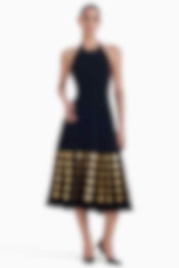 Black & Gold Luxury Crepe Midi Cocktail Dress by Sameer Madan at Pernia's Pop Up Shop