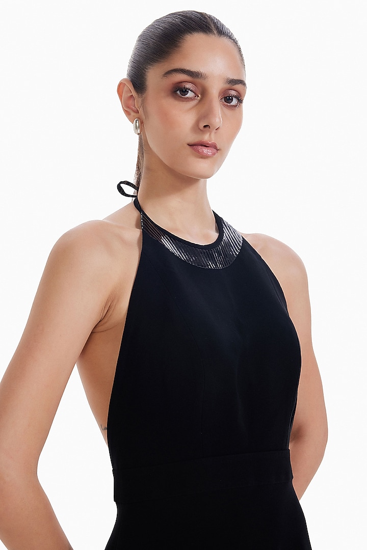 Black & Gold Luxury Crepe Midi Cocktail Dress by Sameer Madan at Pernia's Pop Up Shop