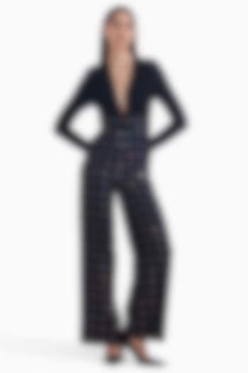 Black & Grey Luxury Crepe Jumpsuit by Sameer Madan at Pernia's Pop Up Shop