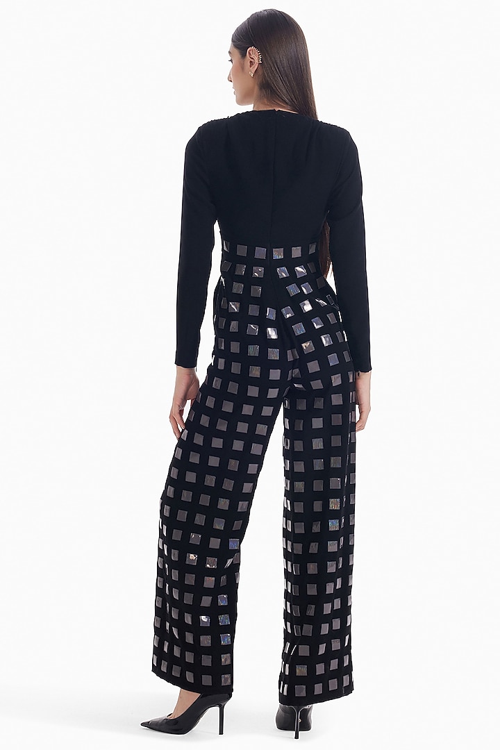 Black & Grey Luxury Crepe Jumpsuit by Sameer Madan at Pernia's Pop Up Shop